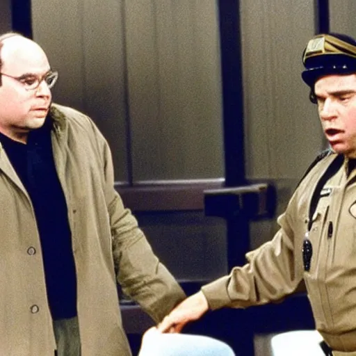 Prompt: George Costanza being arrested by Kramer