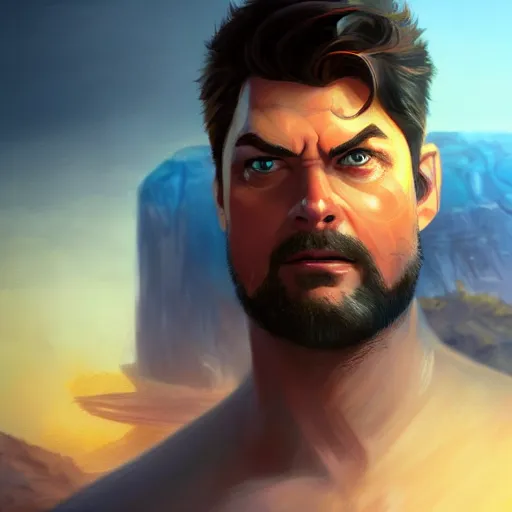 Prompt: Portrait of Karl Urban as Heracles, the greek demigod, mattepainting concept Blizzard pixar maya engine on stylized background splash comics global illumination lighting artstation lois van baarle, ilya kuvshinov, rossdraws