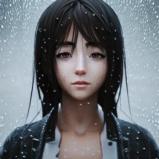 Image similar to anime human portrait made out of rain, beautiful, intricate detail, rendered in octane, unreal engine, realistic