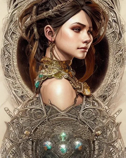 Image similar to close up shot of an amulet, d & d, fantasy, intricate, elegant, highly detailed, digital painting, artstation, concept art, smooth, sharp focus, illustration, in the style of artgerm and greg rutkowski and alphonse mucha