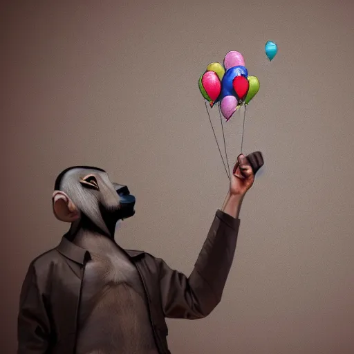 Prompt: monkey throwing dart at balloon realistic art style