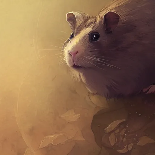 Image similar to A heraldic prince Guinea Pig with big cute eyes, D&D, fantasy, intricate, cinematic lighting, highly detailed, digital painting, artstation, concept art, smooth, sharp focus, illustration, art by Akihiko Yoshida, Greg Rutkowski and Alphonse Mucha