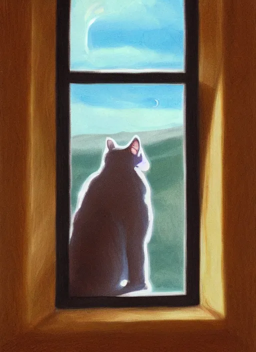 Image similar to cat watching a martian landscape from inside a window, photorealism