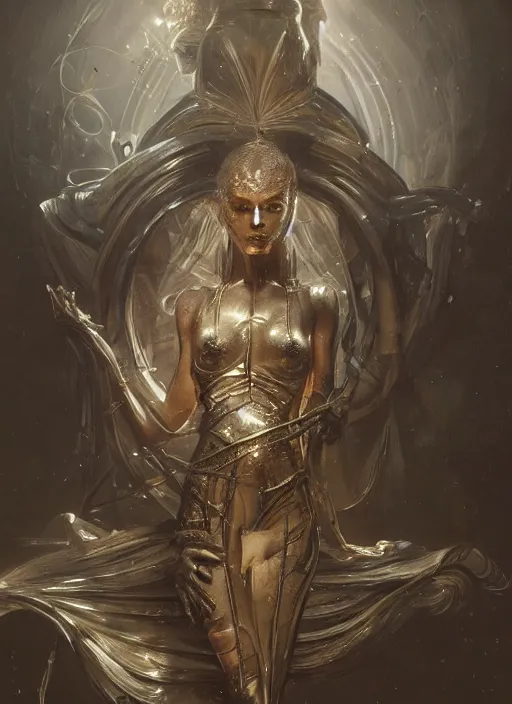 Prompt: metallic, physically accurate, moody dynamic lighting, very very intricate, very very elegant, highly detailed, digital painting, artstation, HR GIGER, Hieronymus Bosch, Francis Bacon, concept art, smooth, very beautiful, sharp focus, illustration, art by artgerm and greg rutkowski and alphonse mucha