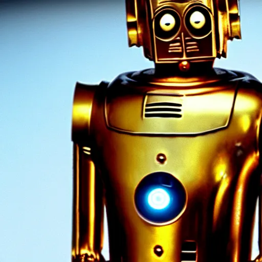 Image similar to mr. bean as c 3 po from star wars. movie still. cinematic lighting.