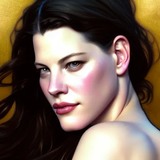 Image similar to beautiful digital painting of liv tyler background with high detail, 8 k, stunning detail, photo by artgerm, greg rutkowski and alphonse mucha, unreal engine 5, 4 k uhd