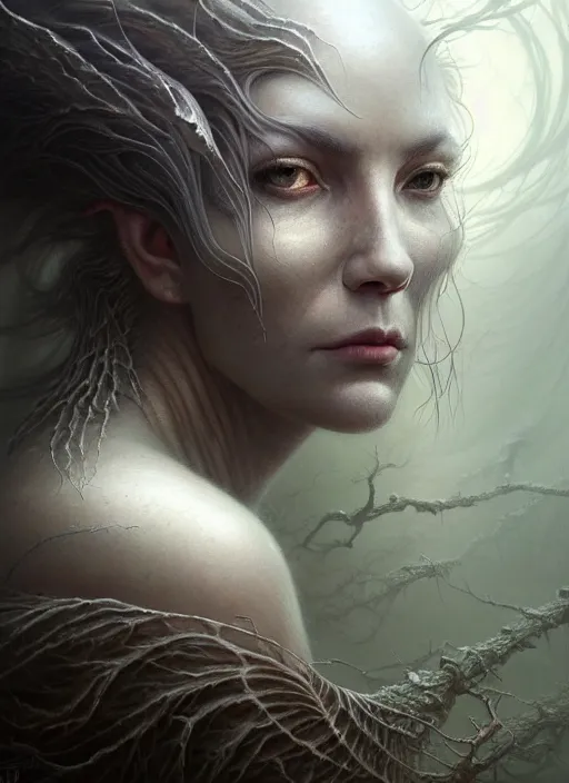 Image similar to closeup portrait shot of a ghost spirit in a scenic dystopian environment, intricate, elegant, highly detailed, centered, digital painting, artstation, concept art, smooth, sharp focus, illustration, artgerm, tomasz alen kopera, peter mohrbacher, donato giancola, joseph christian leyendecker, wlop, boris vallejo