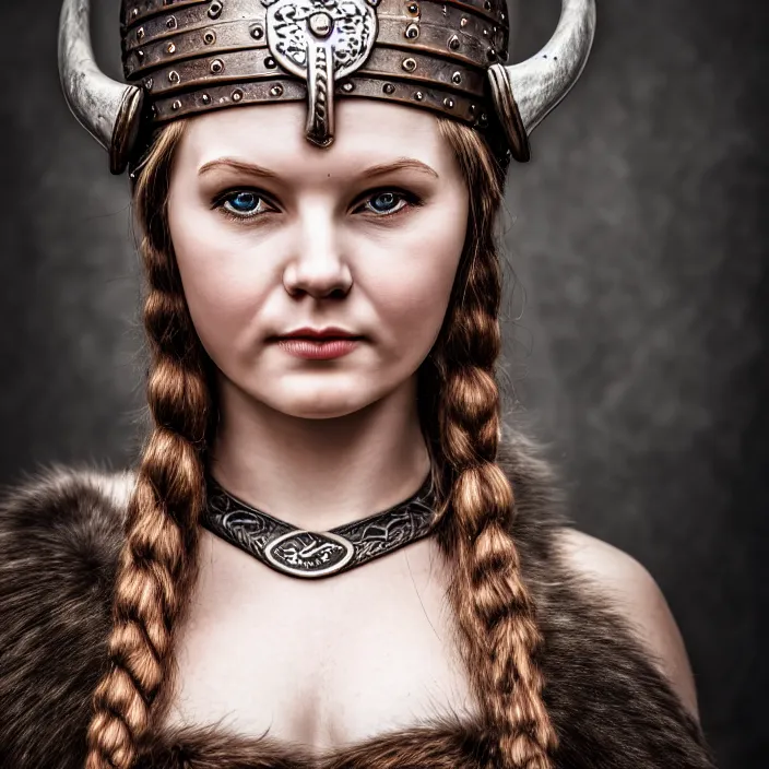 Prompt: photo of a very cute! beautiful viking queen, highly detailed, 4 k, hdr, smooth, sharp focus, high resolution, award - winning photo