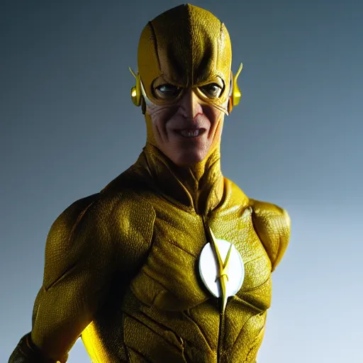 Image similar to ultra realistic figurine of the reverse flash, studio lighting, volumetric lighting, sharp camera focus, soft lighting, rule of thirds