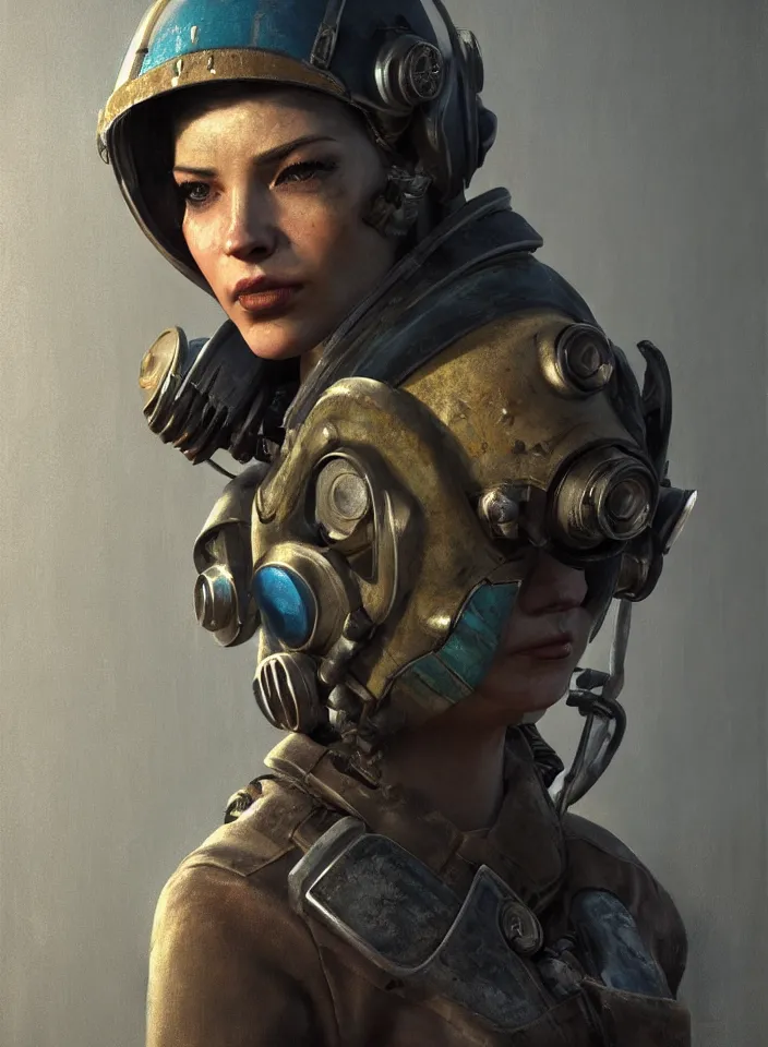 Image similar to a face portrait of a female bandit in fallout 4, scifi setting, fallout environment, drab colors, serene lighting, atmospheric, cinematic, moody, in the style of diego koi, gina heyer, luiz escanuela, art by alyssa monk, hyperrealism, rule of thirds, golden ratio, oil on canvas, 8 k