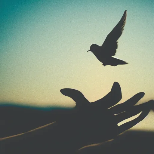 Image similar to silhouette of a human and a dove flying