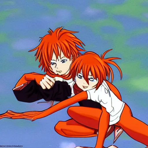 Prompt: Asuka Langley Soryu riding a frog