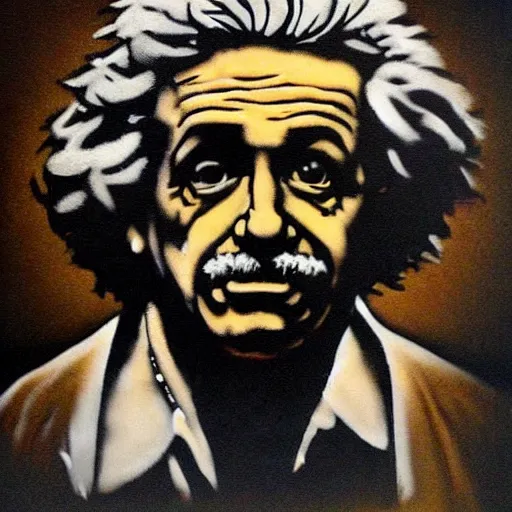 Prompt: banksy einstein portrait