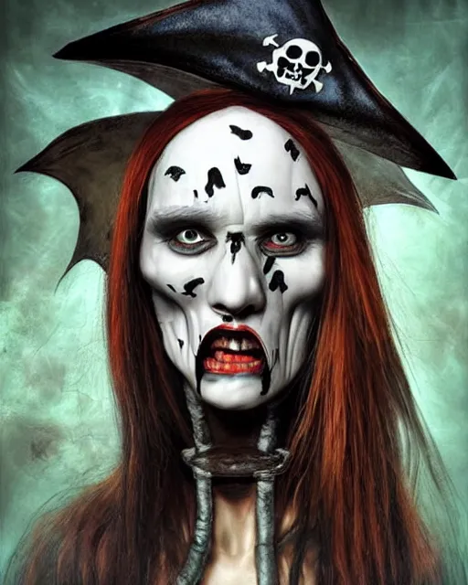 Image similar to halloween pirate theme surrealist art in the styles of igor morski, jim warren, and a tim burton film, intricate, hyperrealistic, accurate facial details, profile picture with chromakey!!!!! background, milk - bath effect, volumetric lighting