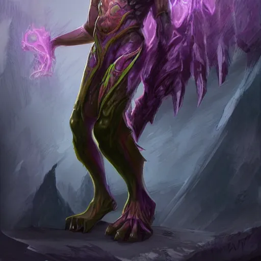 Image similar to violet human dinosaur hybrid, fantasy game art, fantasy rpg, league of legends