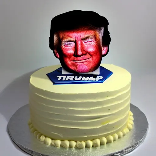 Prompt: the ugliest cake with Donald trumps face on it