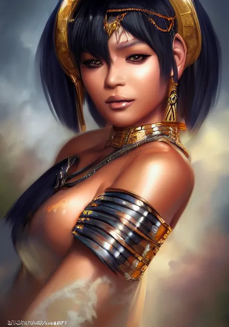 Prompt: A realistic anime portrait of a dark-skinned male Cleopatra, digital painting, by Stanley Artgerm Lau, Sakimichan, WLOP and Rossdraws, digtial painting, trending on ArtStation, SFW version