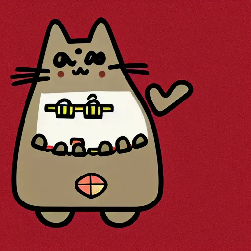 Prompt: a cartoon of pusheen the cat dressed up as a pizza, illustrated by claire belton and andrew duff