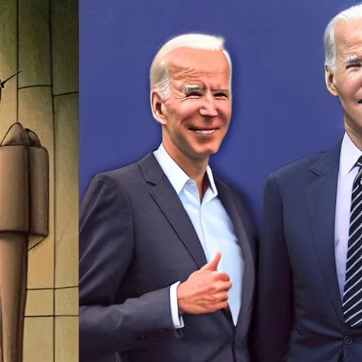 Image similar to The Tenth Doctor standing next to Joe Biden looking at Big Ben, Studio Ghibli