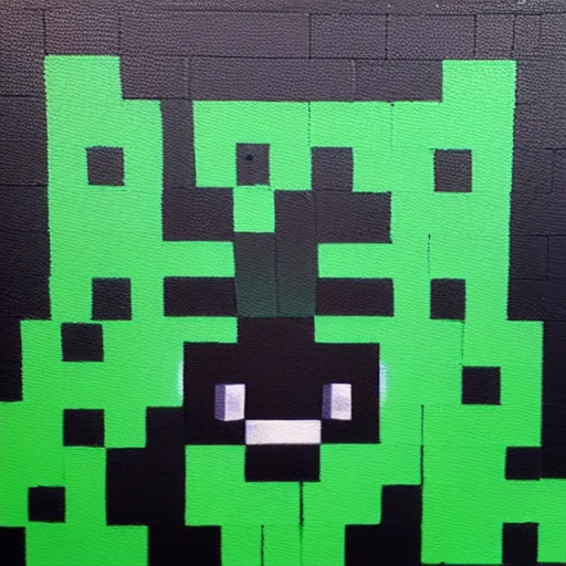 Prompt: oil painting of minecraft creeper