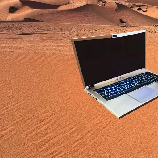 Prompt: Gaming Laptop in desert