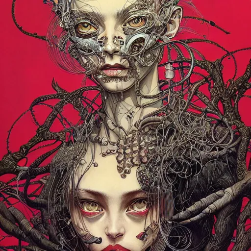 Image similar to beautiful portrait painted in jacek yerka and aykut aydogdu style drawn by vania zouravliov and takato yamamoto, inspired by cyberpunk, intricate acrylic gouache painting, high detail, sharp high detail, artstation, manga and anime