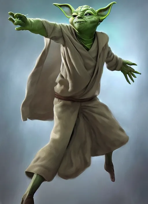 Prompt: full length photo of Yoda in a tanktop in the style of stefan kostic, full slim body, screaming. not realistic, sharp focus, 8k high definition, insanely detailed, intricate, elegant, art by stanley lau and artgerm
