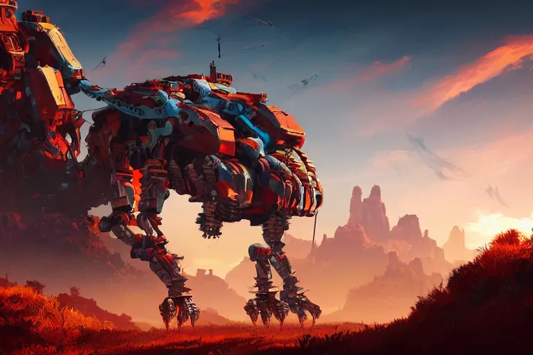 Image similar to scorcher machine mecanical creature robot of horizon forbidden west horizon zero dawn radiating a glowing aura global illumination ray tracing hdr fanart arstation by ian pesty and alena aenami artworks in 4 k