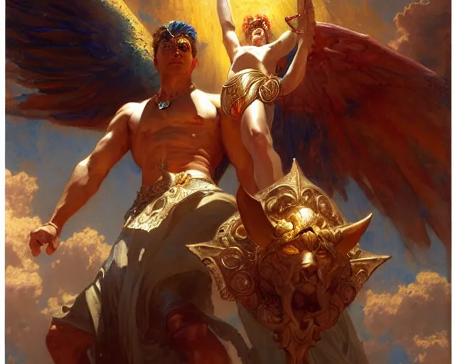 Prompt: attractive heroic male deity, summons handsome heroic lucifer morning star. highly detailed painting by gaston bussiere, craig mullins, j. c. leyendecker 8 k