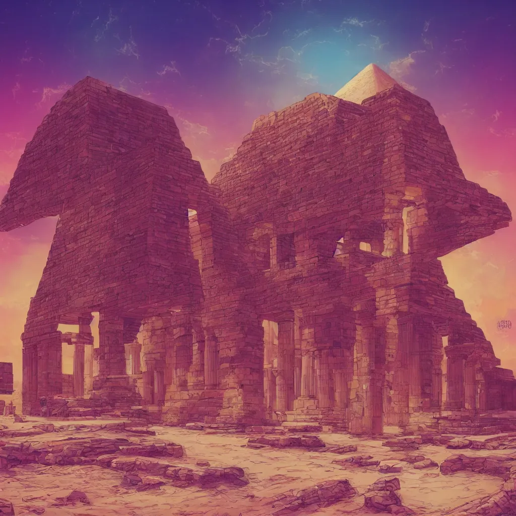 Prompt: ancient egyptian structure, epic retrowave art, trending on art station