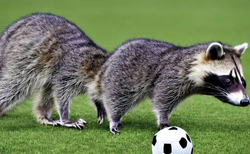 Prompt: soccer game with raccoons all over the field, sports photography, very detailed, 8 k,