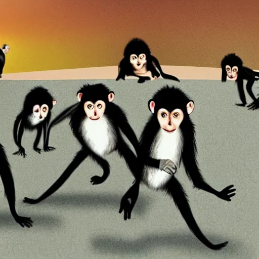 Prompt: a photo of the beatles as monkeys, ultra detailed, hyper realistic, 8 k, cinematic