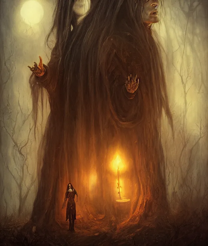 Image similar to graverobber shade, mysterious, fantasy artwork, godrays, warm colors, by seb mckinnon