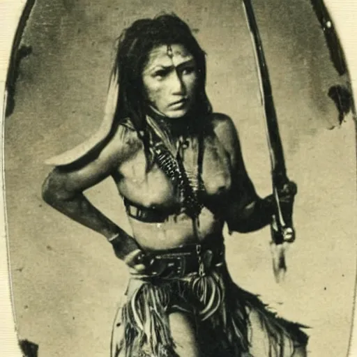 Image similar to old antique photo of jenifer lopez as an apache warrior