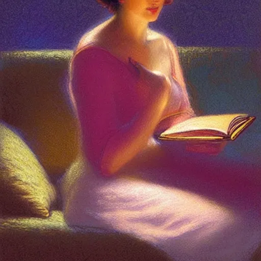 Prompt: woman with a book:: by Delphin Enjolras :: pastel on paper