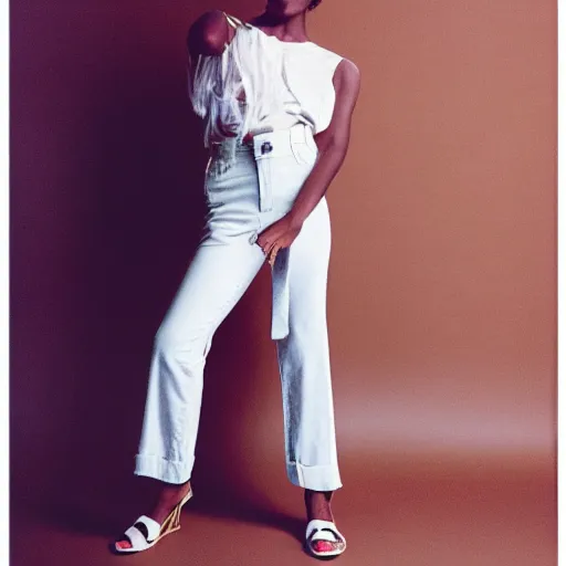 Image similar to realistic photoshoot for a aime leon dore lookbook, color film photography, portrait of a beautiful woman in style of tyler Mitchell, 35mm, graflex