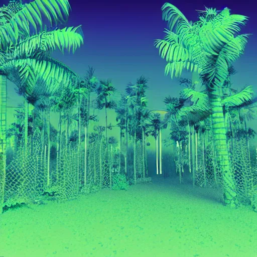 Image similar to 80s vaporwave outrun 3d Render of a forest, liminal space retro, grainy, noisy