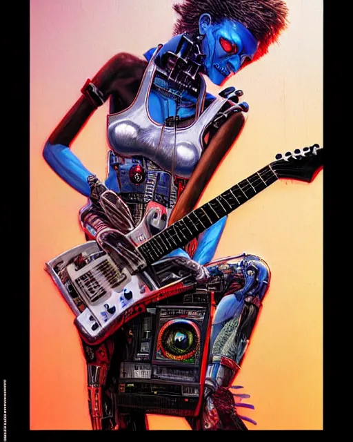 Image similar to a portrait of an anthropomorphic cyberpunk lhama shredding an electric guitar by sandra chevrier, by jon foster, detailed render, tape deck, epic composition, cybernetics, 4 k realistic, cryengine, realistic shaded lighting, sharp focus, masterpiece, by enki bilal