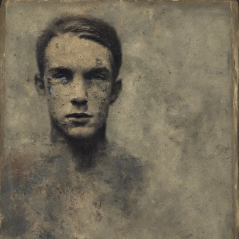 Prompt: Antique tintype of Beautiful warmly lit close up expressionistic studio portrait of young teenage Captain America frowning severely, impasto oil painting heavy brushstrokes by Cy Twombly and Anselm Kiefer , trending on artstation dramatic lighting abstract Expressionism