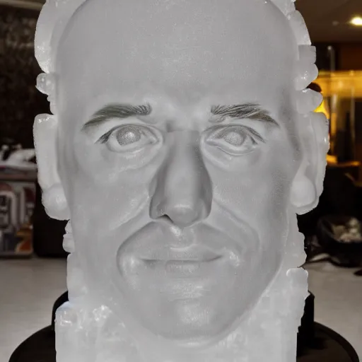 Image similar to an ice sculpture portrait of vanilla ice