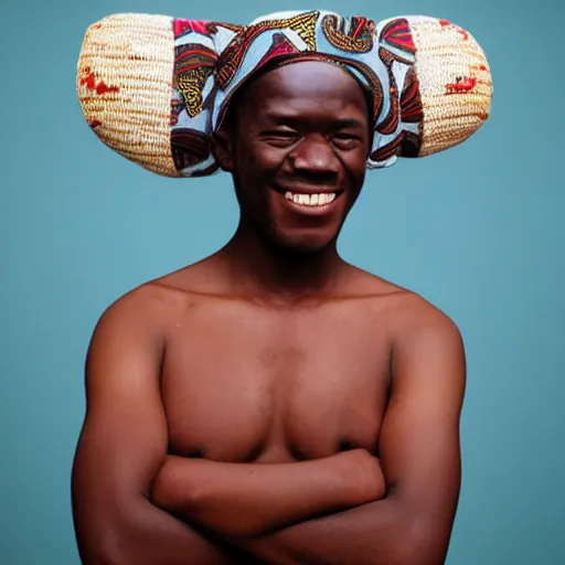 Prompt: photograph of a african person with japanese eyes and a grotesque smile