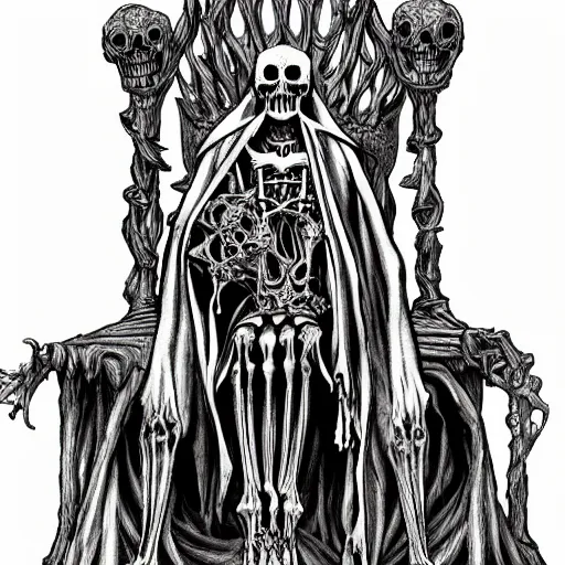 Prompt: A lich sitting on the throne made of bones, magical glow, intricate, sharp details