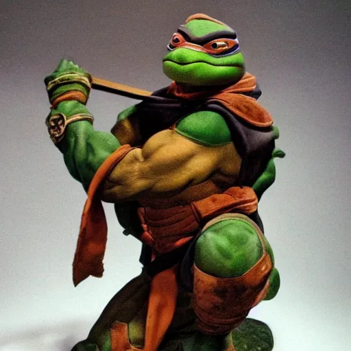 Prompt: The ninja turtle Michelangelo sculpted by Michelangelo Buonarroti