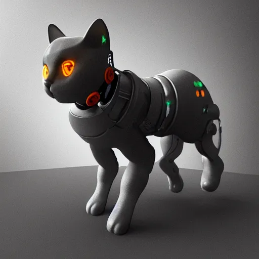 Prompt: a cybernetically enhanced cat, digital art, 3 d, render, blender