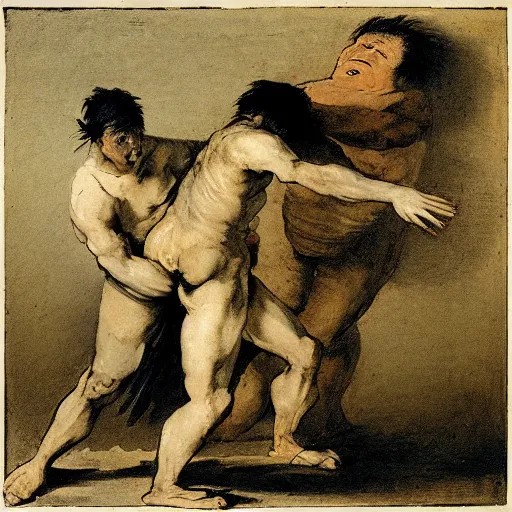 Prompt: “ cripple fight, by goya ”