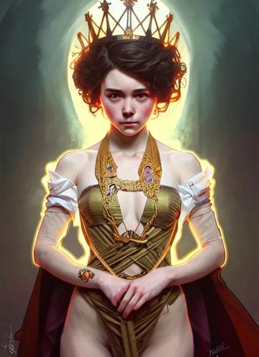 Prompt: hannah owo as queen, incredibly detailed face, pretty face, light dress, true anatomy, art by artgerm and greg rutkowski and alphonse mucha