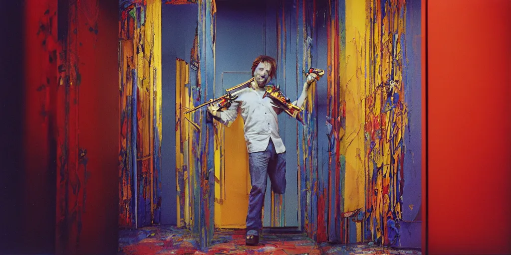 Prompt: award winning photo of JOHN ZORN DMT TRIP ENTERING A BUILDING, vivid colors, happy, symmetrical face, beautiful eyes, studio lighting, wide shot art by Sally Mann & Arnold Newman