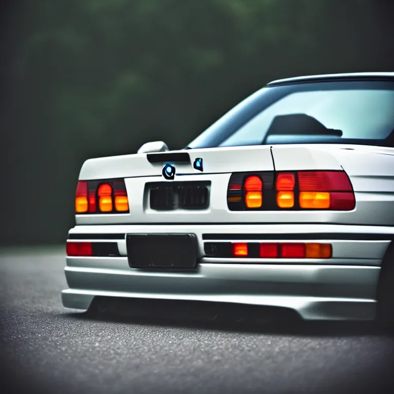 Prompt: close-up-photo BMW E36 illegal JDM meet, Saitama prefecture, misty night, cinematic color, photorealistic, high detailed wheels, highly detailed