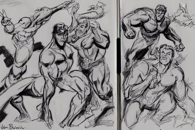 Image similar to a sketchbook page by John Buscema