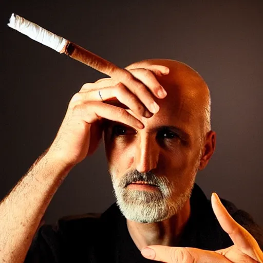 Image similar to very accurate photo, very coherent image, hyper realistic photo of a man holding a cigarette in a hand, by Omar Reda, Tim Booth, award-winning shot